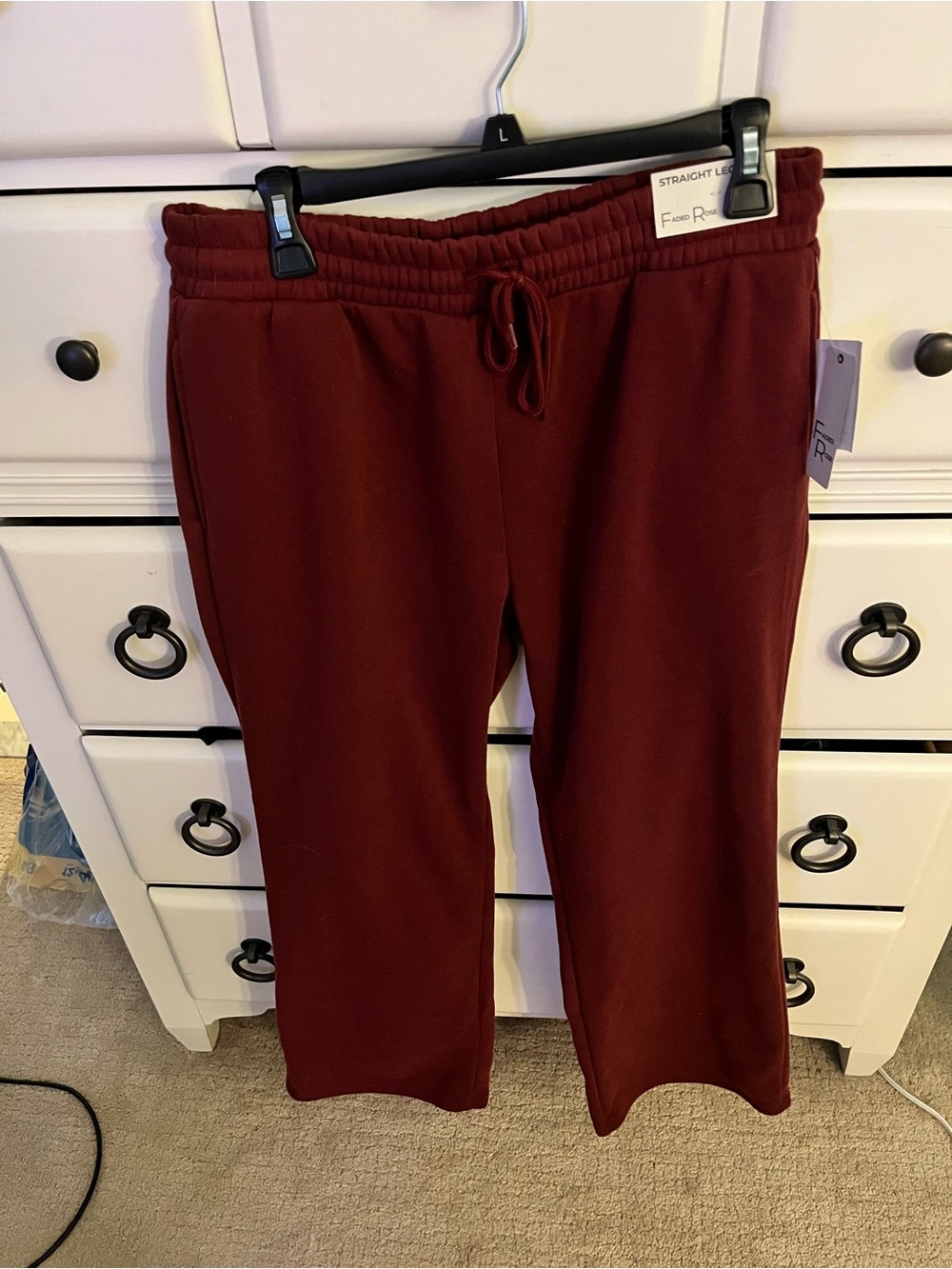 Straight Leg Wide Pants in Maroon with Drawstring
